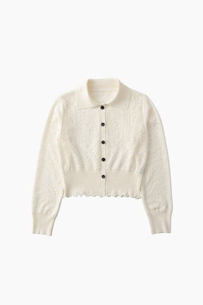 Mirror knit shirt cardigan (White)