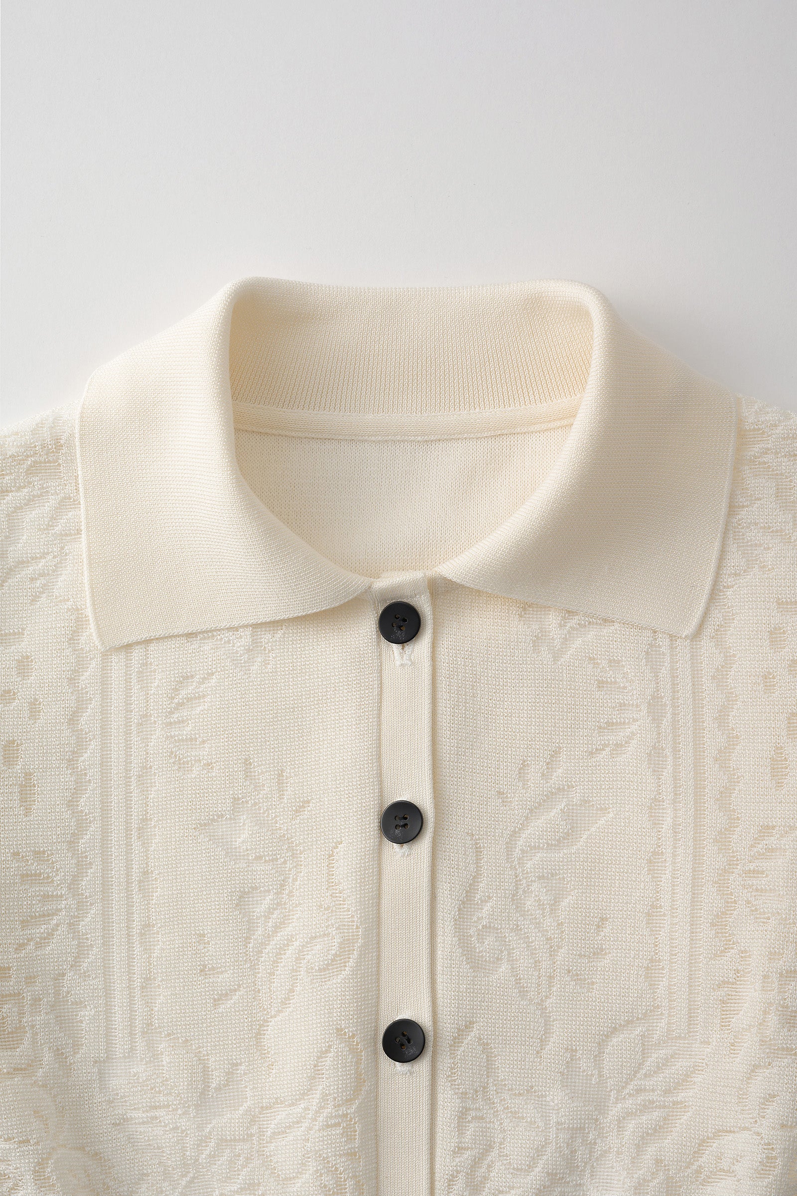 Mirror knit shirt cardigan (White)