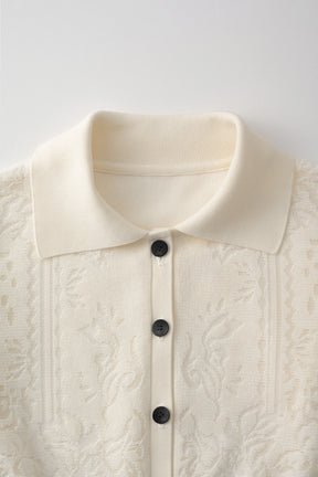 Mirror knit shirt cardigan (White)