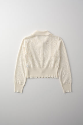 Mirror knit shirt cardigan (White)