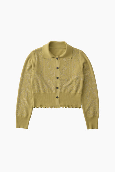 Mirror knit shirt cardigan (Yellow green)