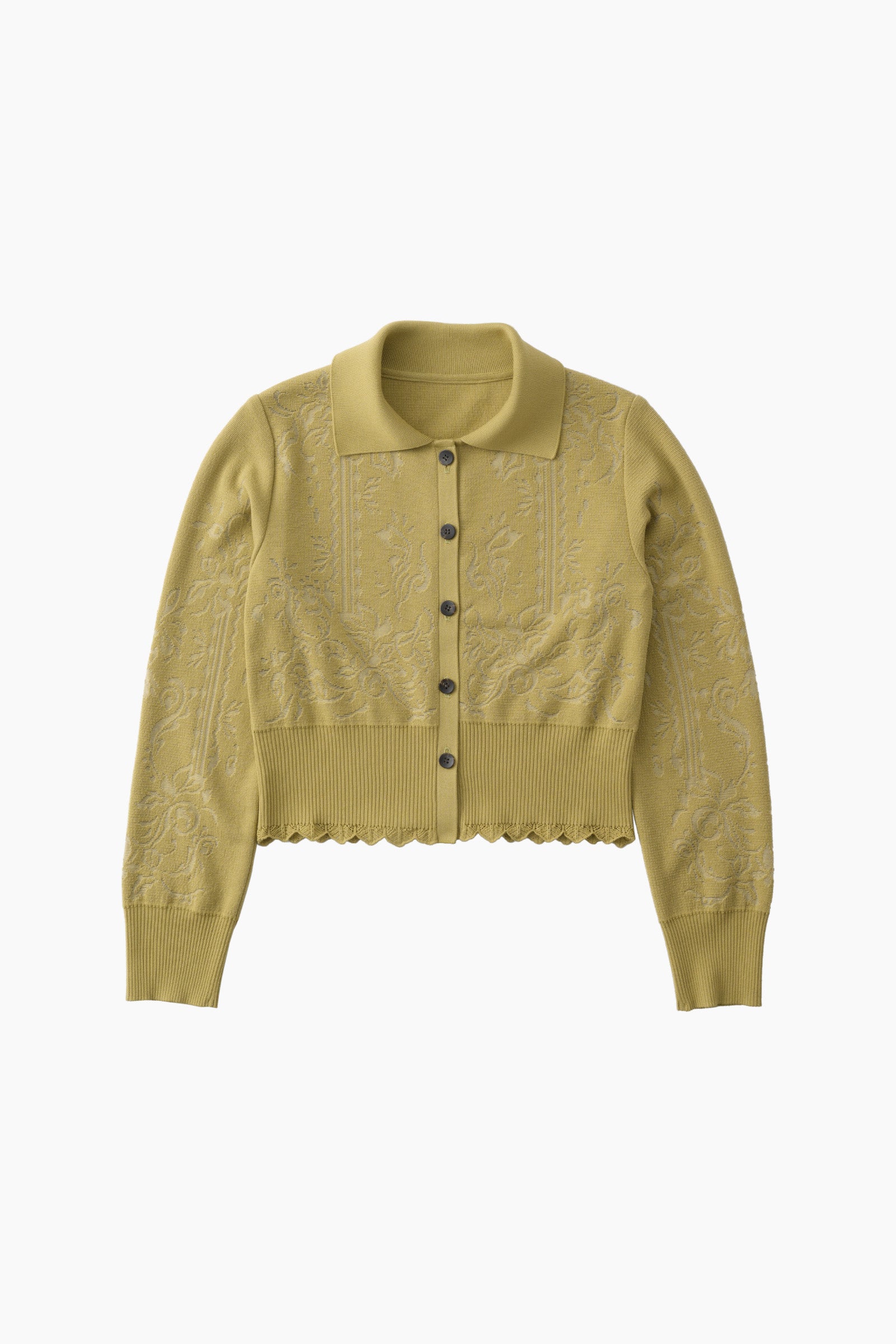 Mirror knit shirt cardigan (Yellow green)
