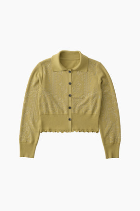 Mirror knit shirt cardigan (Yellow green)