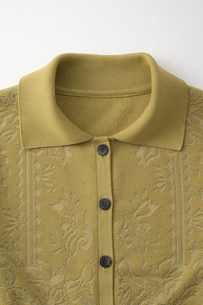 Mirror knit shirt cardigan (Yellow green)