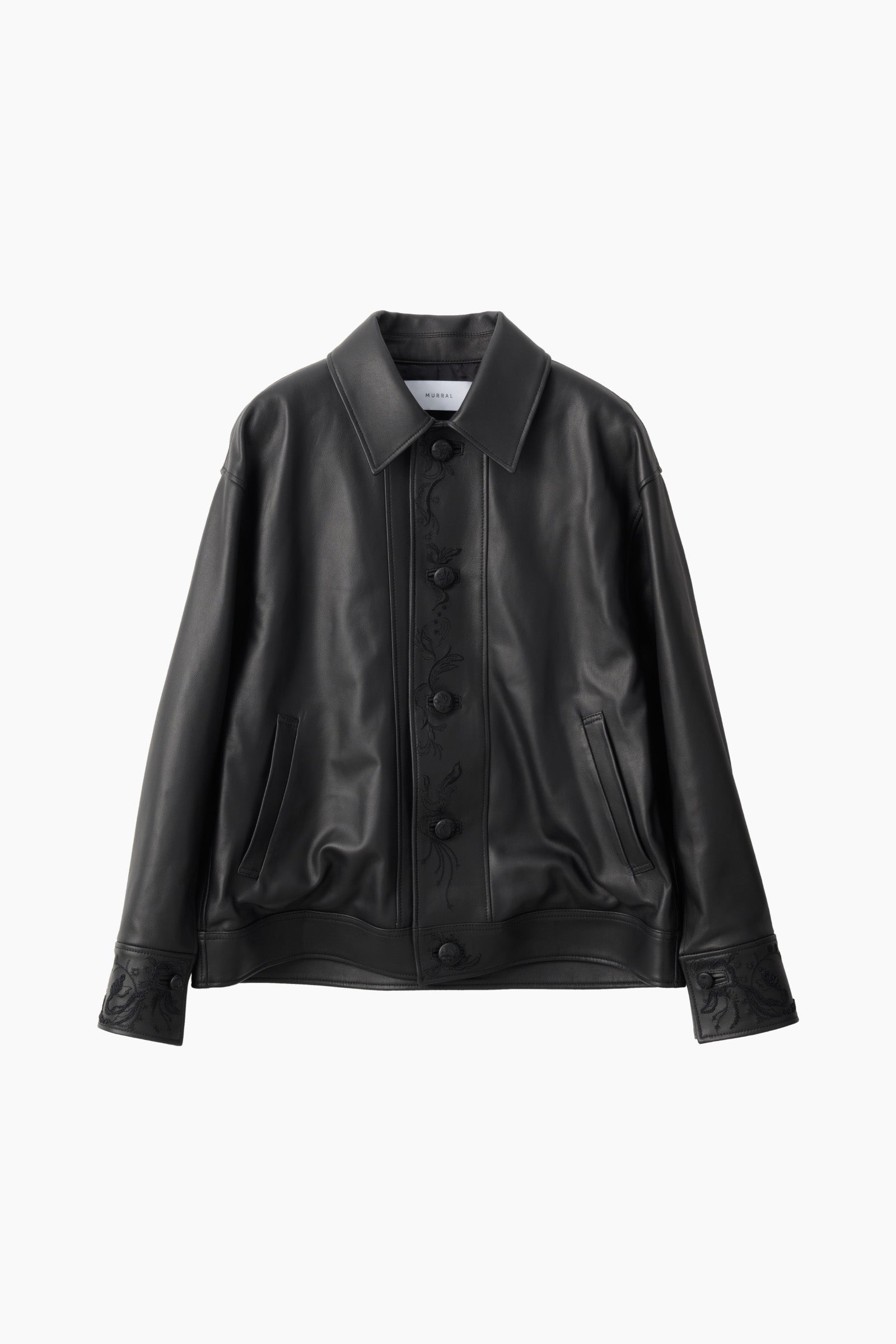 Relief embroidered leather jacket (Black)