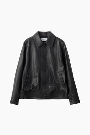 Relief embroidered leather jacket (Black)