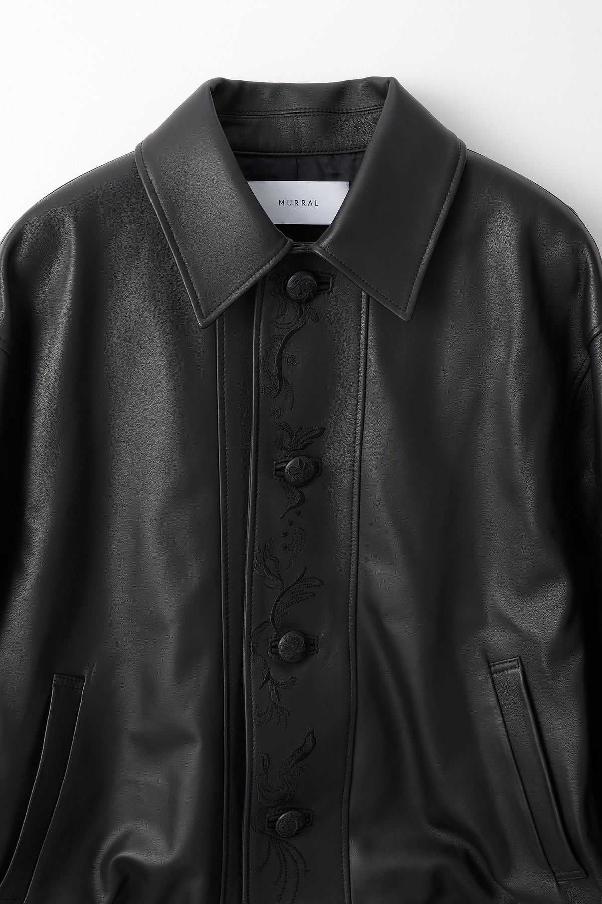 Relief embroidered leather jacket (Black)