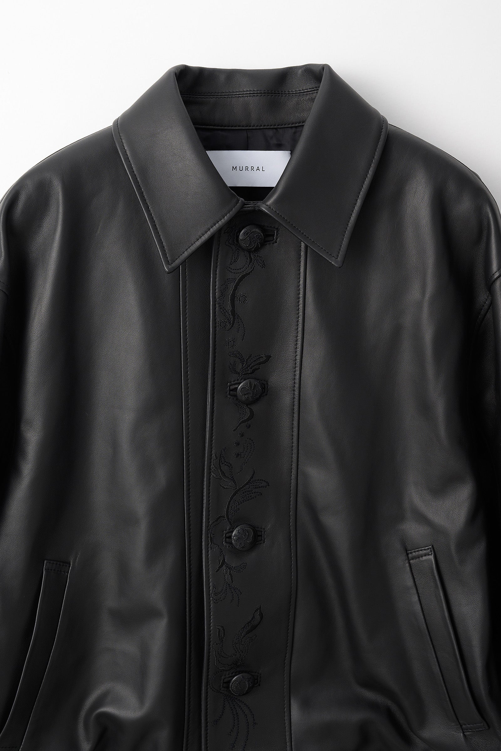 Relief embroidered leather jacket (Black)