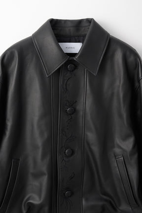 Relief embroidered leather jacket (Black)