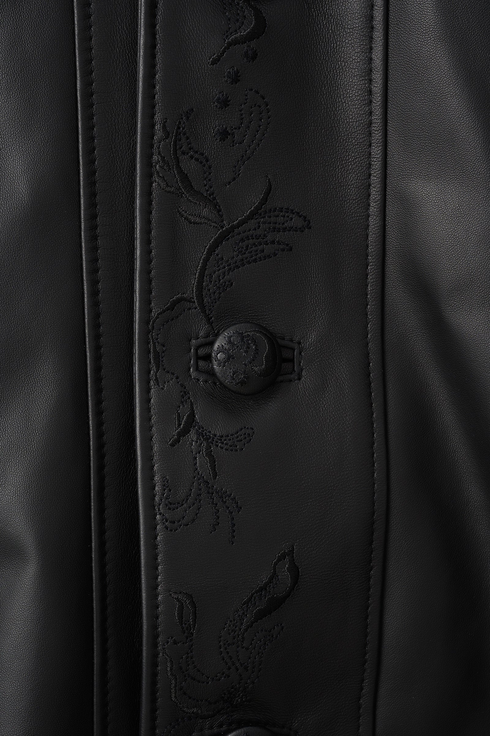 Relief embroidered leather jacket (Black)