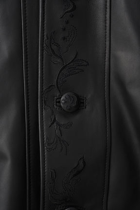 Relief embroidered leather jacket (Black)