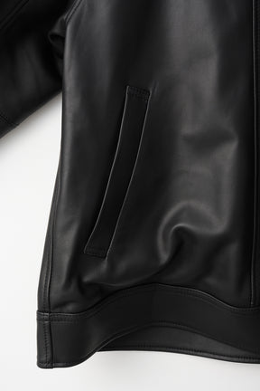 Relief embroidered leather jacket (Black)