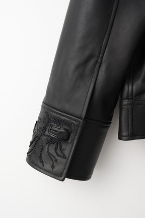 Relief embroidered leather jacket (Black)