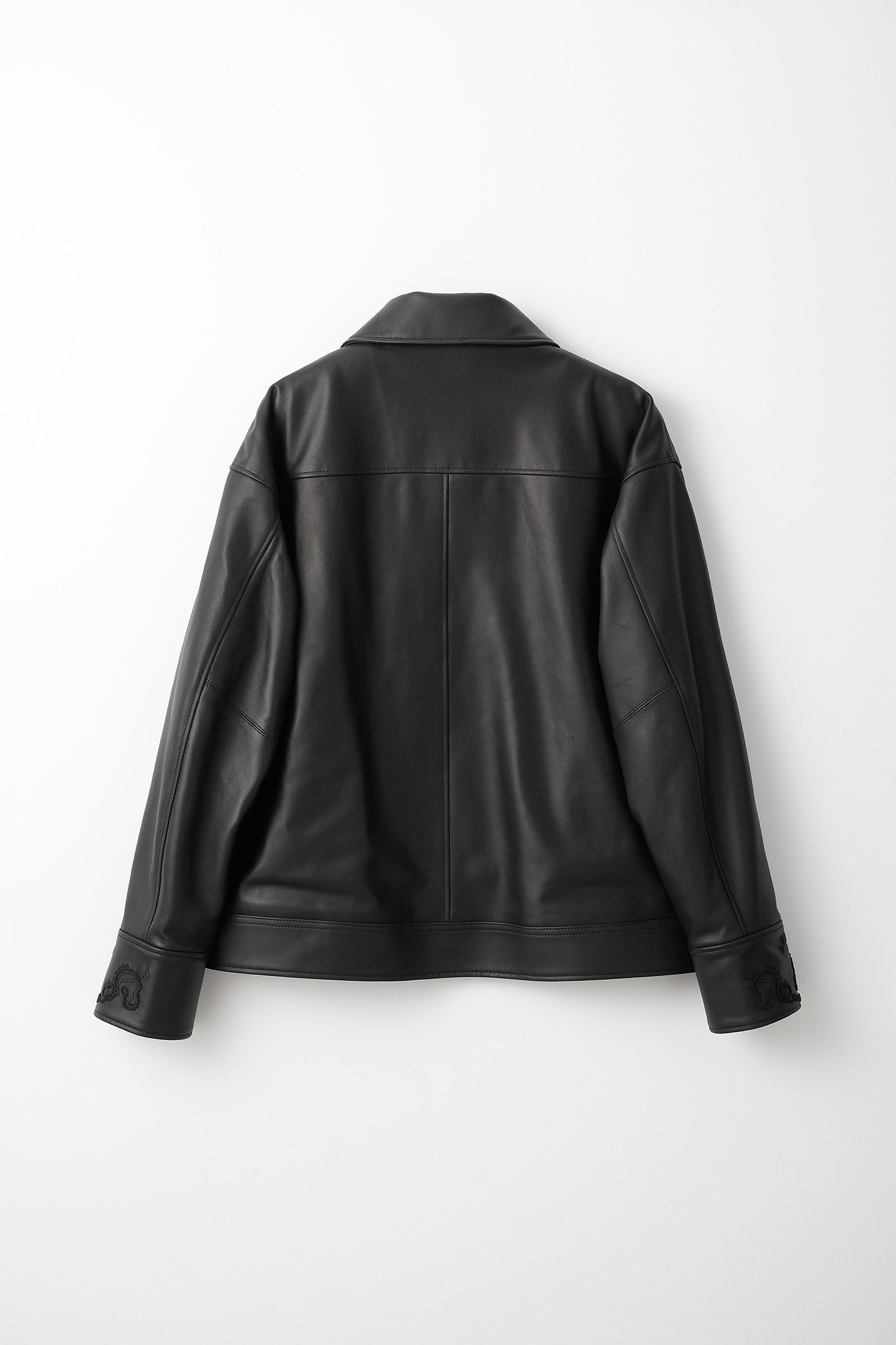 Relief embroidered leather jacket (Black)