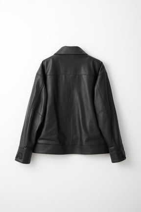 Relief embroidered leather jacket (Black)