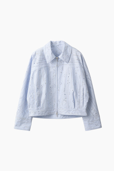 Swaying stripe embroidered blouson (Blue)