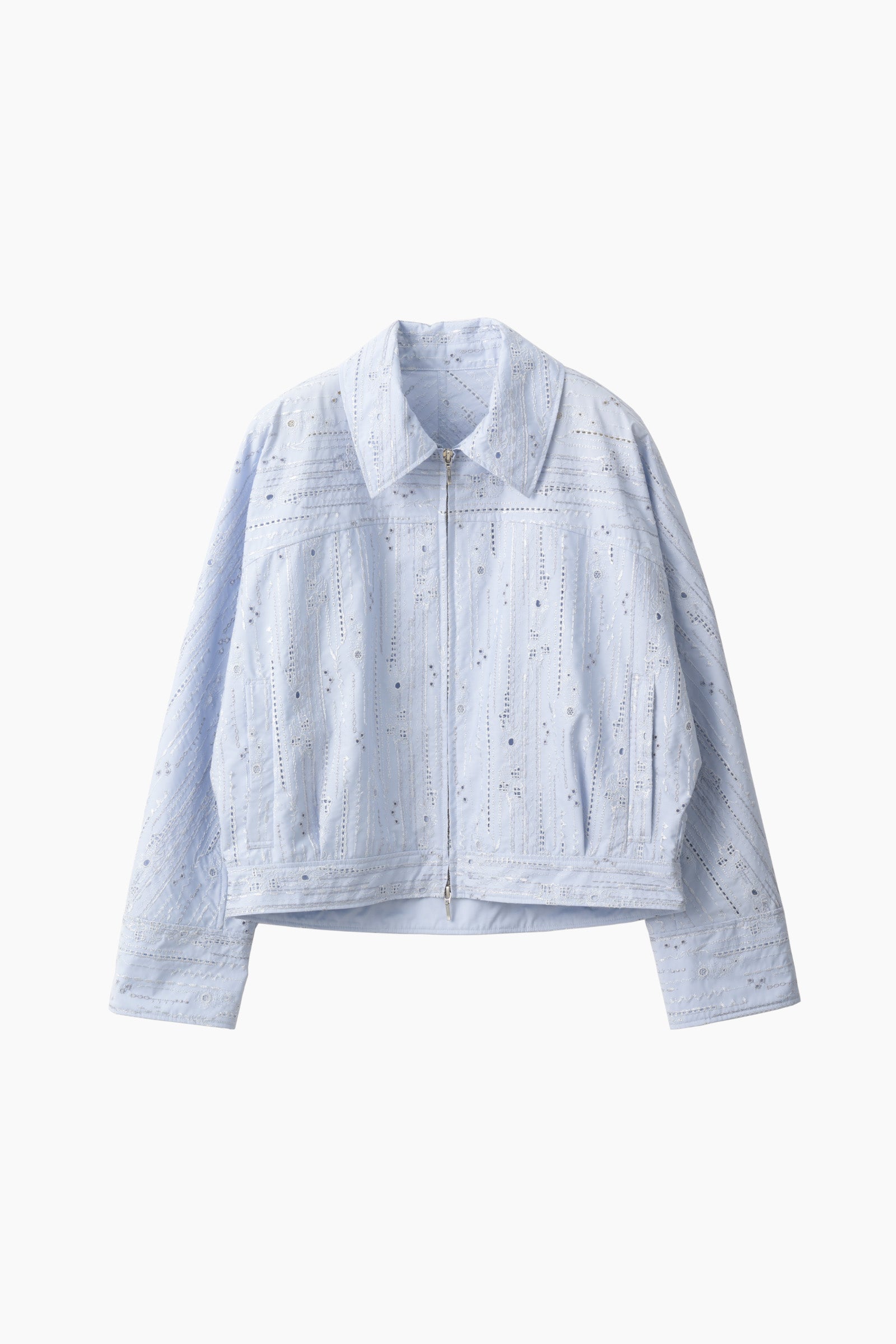 Swaying stripe embroidered blouson (Blue)