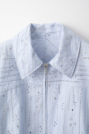 Swaying stripe embroidered blouson (Blue)