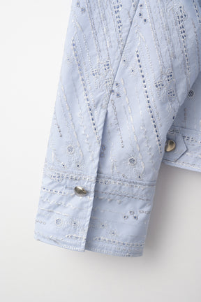 Swaying stripe embroidered blouson (Blue)