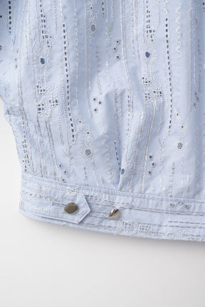 Swaying stripe embroidered blouson (Blue)