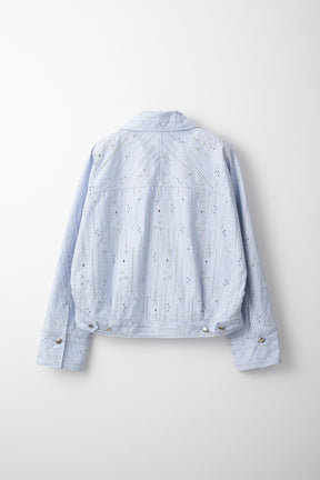 Swaying stripe embroidered blouson (Blue)
