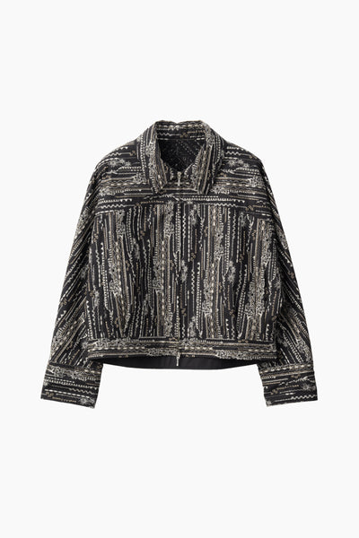 Swaying stripe embroidered blouson (Black)