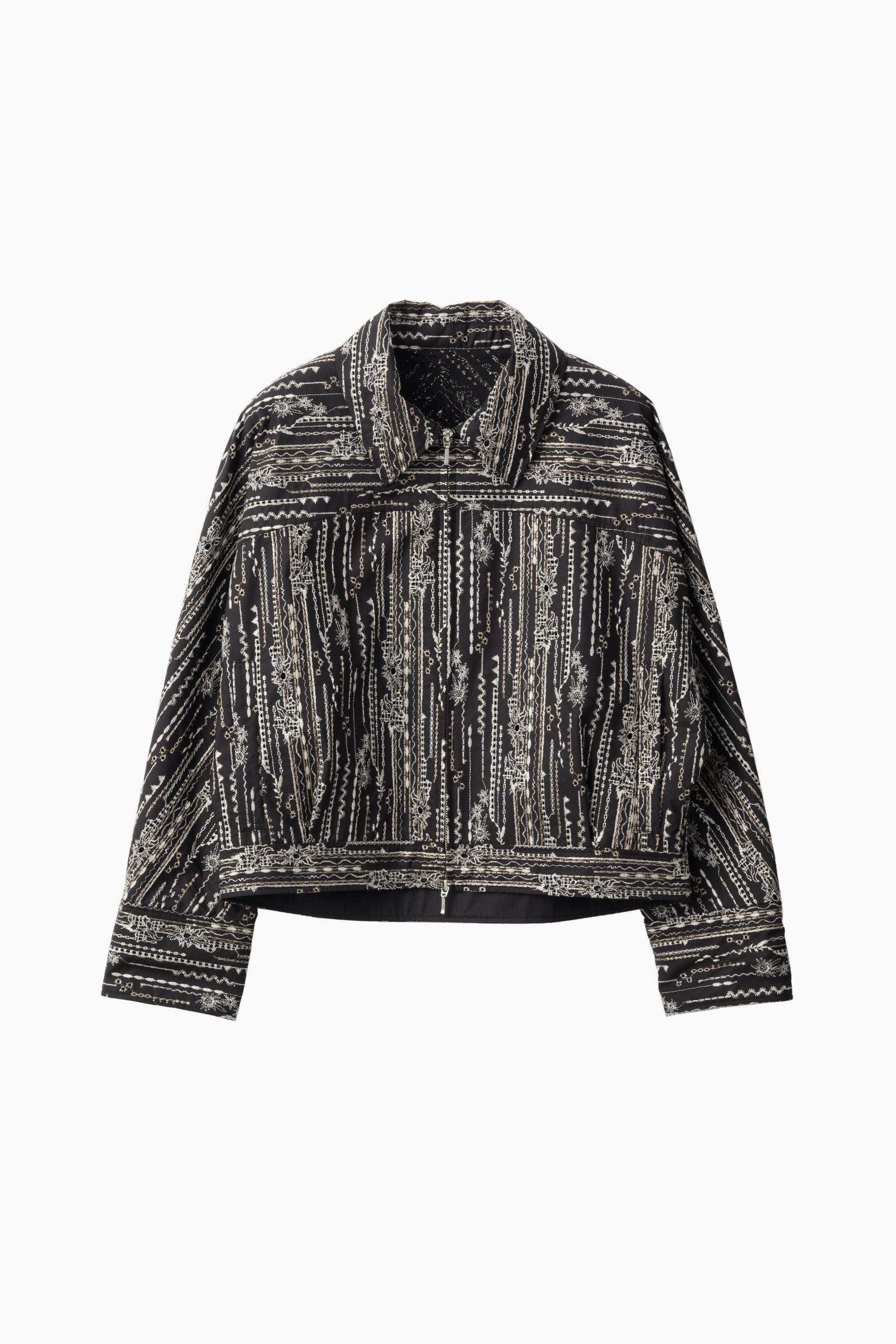 Swaying stripe embroidered blouson (Black)