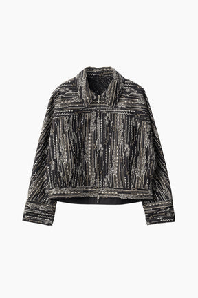 Swaying stripe embroidered blouson (Black)