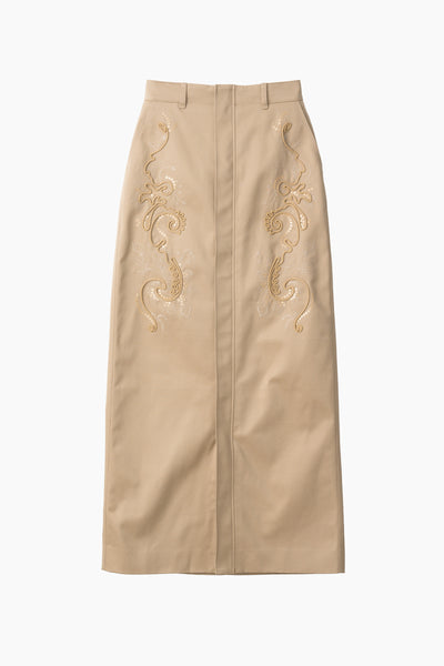 Relief embroidered chino skirt (Beige)