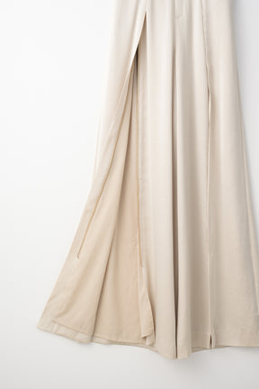 Zip slit satin slacks (Ecru)