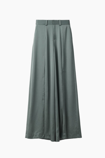 Zip slit satin slacks (Slate green)