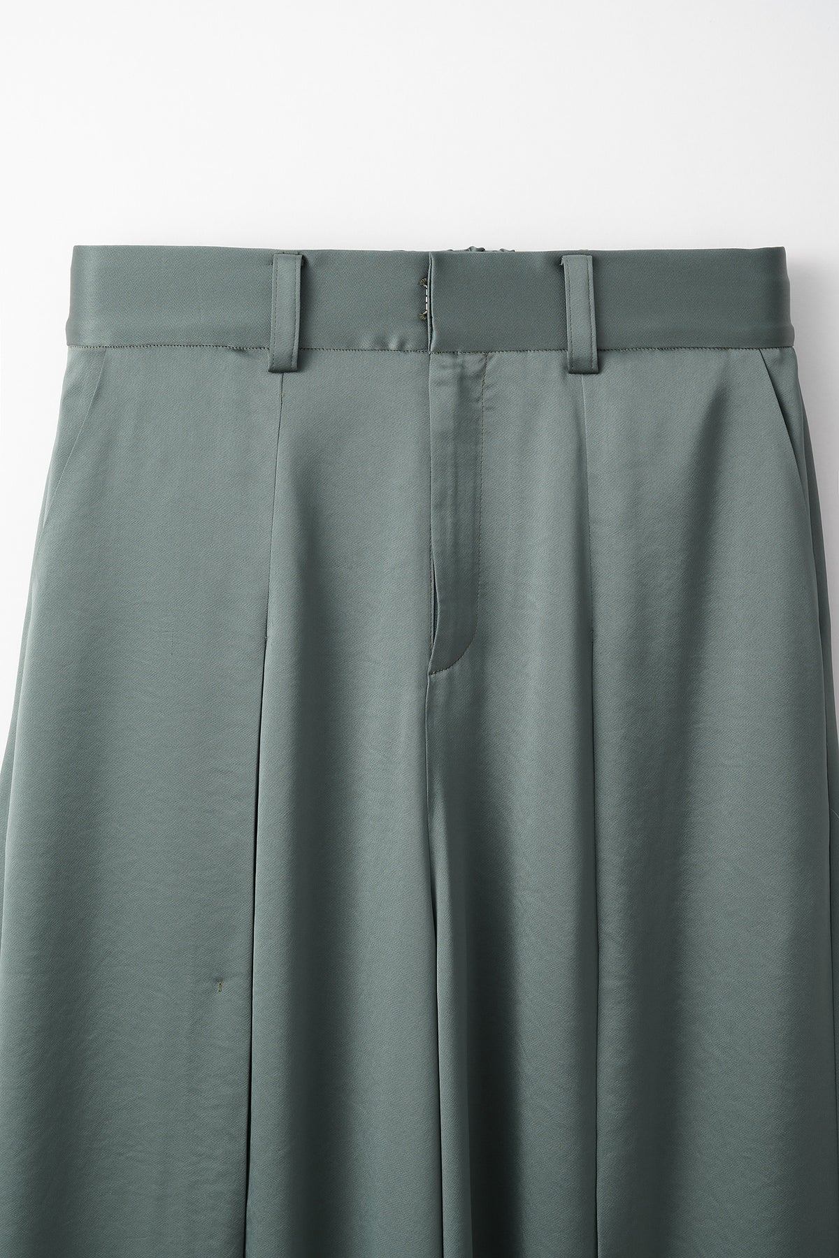 Zip slit satin slacks (Slate green)