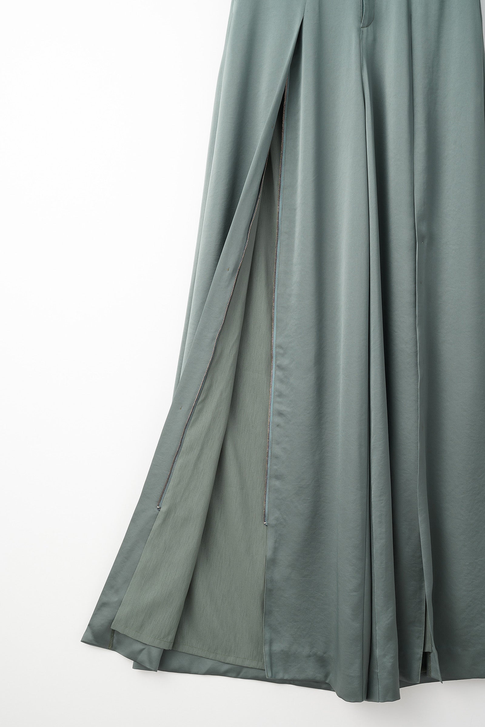 Zip slit satin slacks (Slate green)
