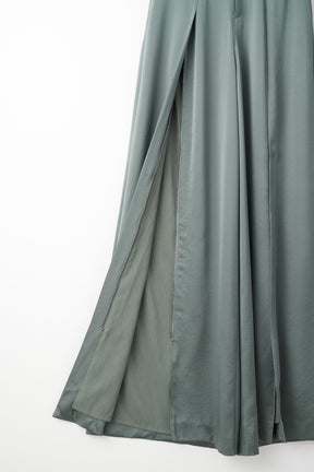 Zip slit satin slacks (Slate green)