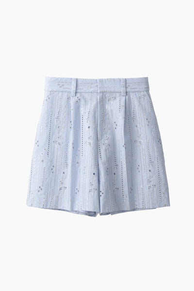 Swaying stripe embroidered shorts (Blue)