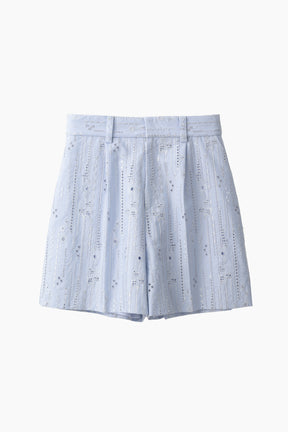 Swaying stripe embroidered shorts (Blue)