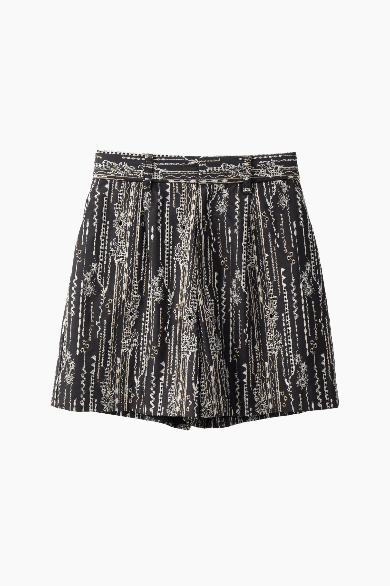 Swaying stripe embroidered shorts (Black)