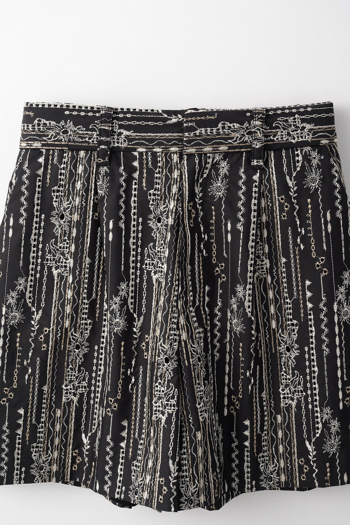 Swaying stripe embroidered shorts (Black)