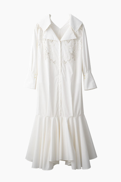 Droplet flower embroidered shirt dress (White)