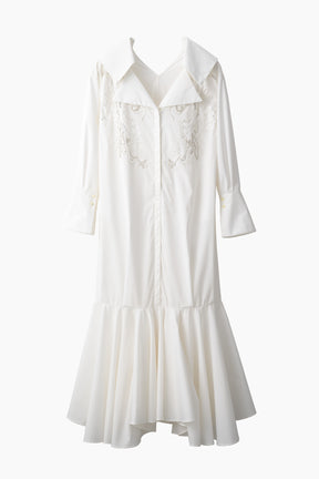 Droplet flower embroidered shirt dress (White)