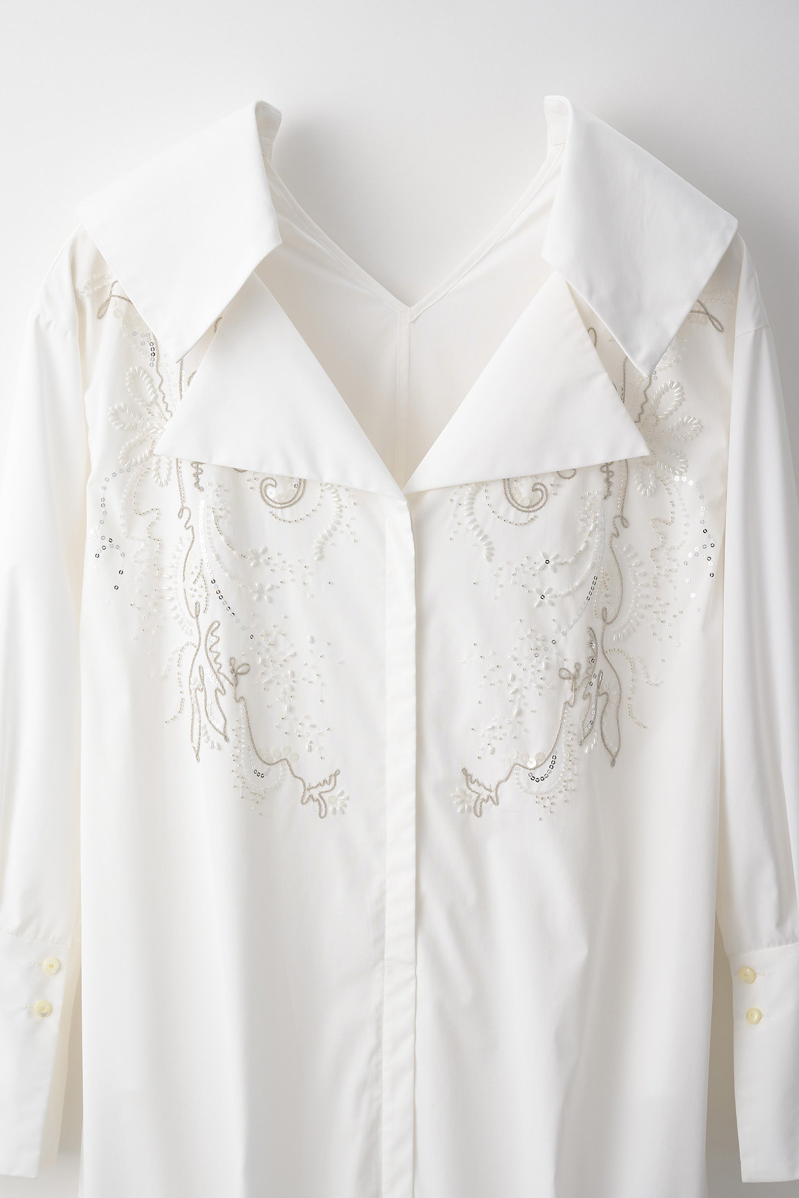 Droplet flower embroidered shirt dress (White)