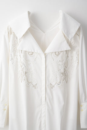Droplet flower embroidered shirt dress (White)
