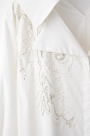 Droplet flower embroidered shirt dress (White)