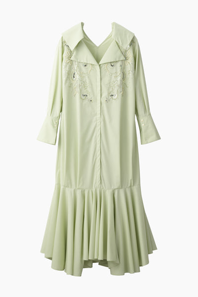Droplet flower embroidered shirt dress (Light green)