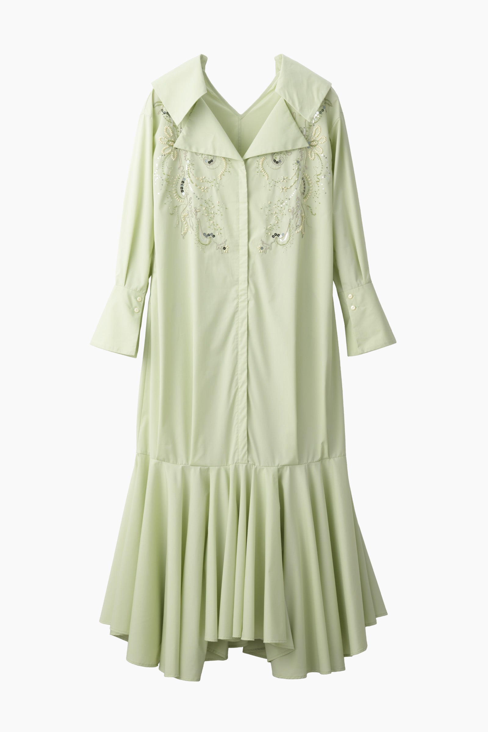 Droplet flower embroidered shirt dress (Light green)