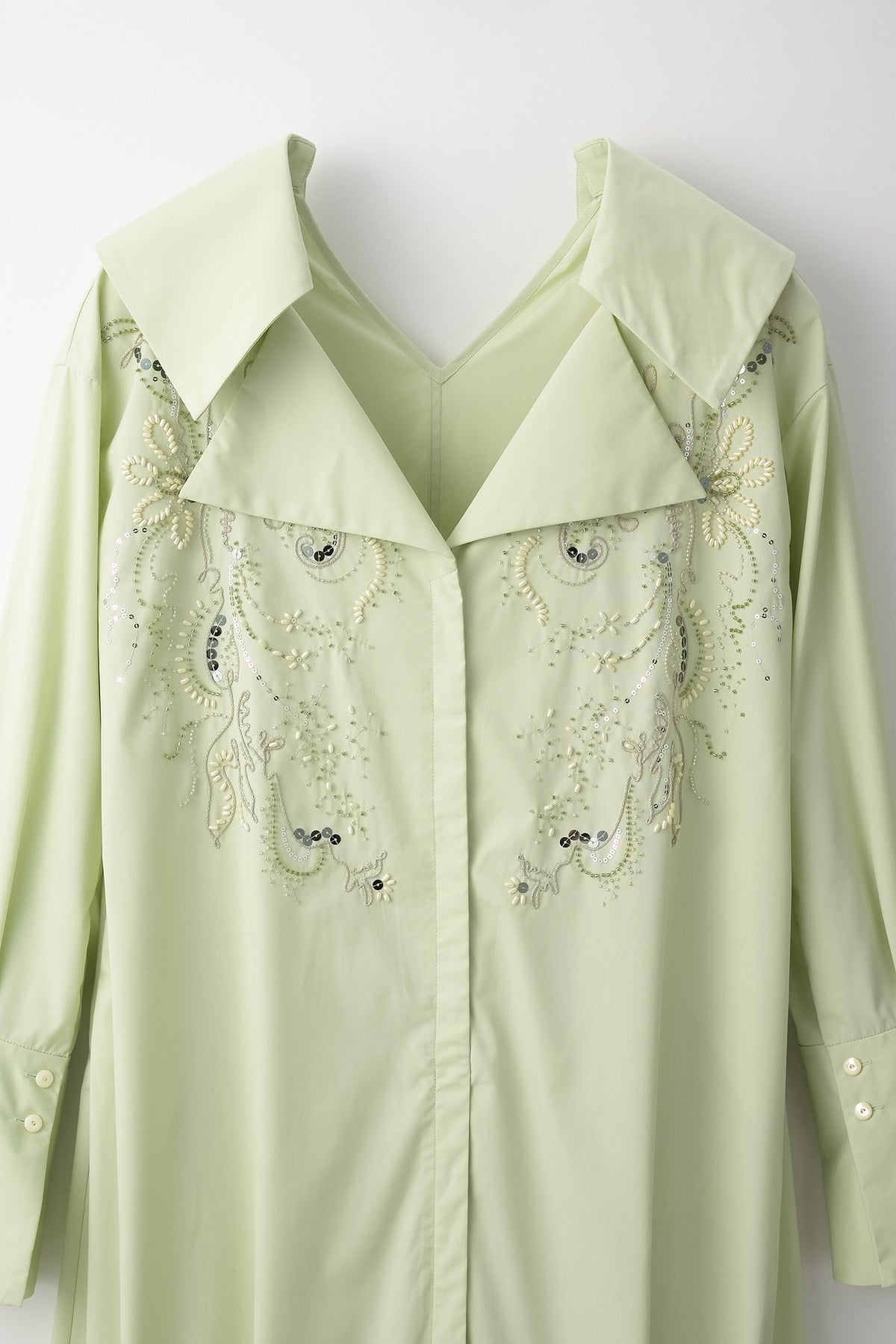 Droplet flower embroidered shirt dress (Light green)