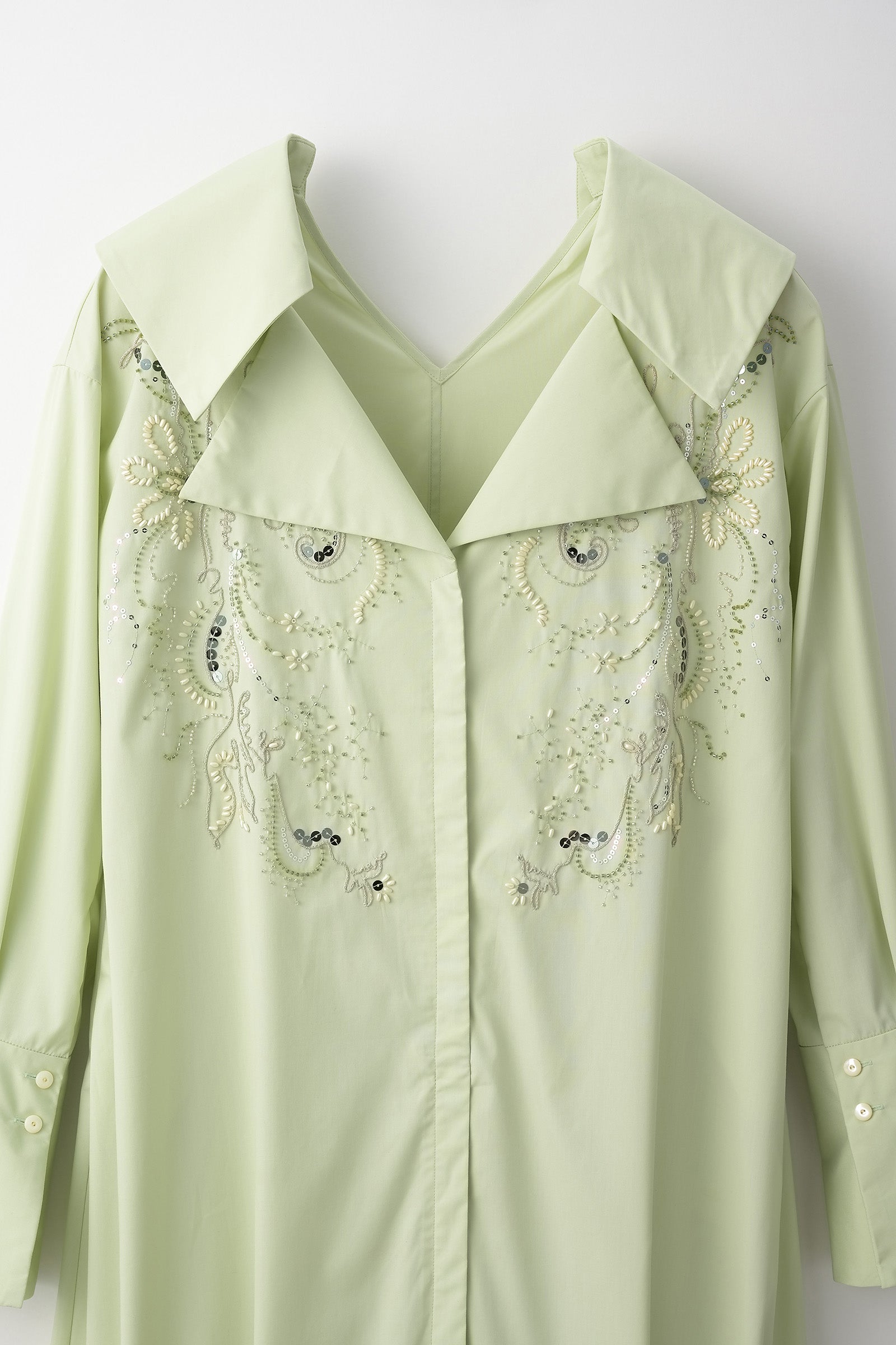 Droplet flower embroidered shirt dress (Light green)