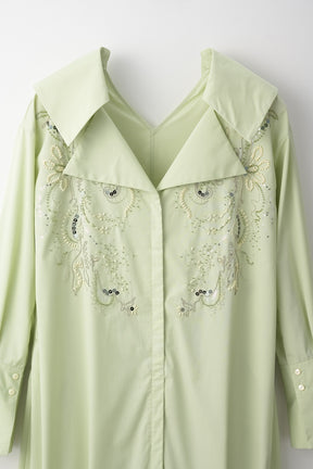 Droplet flower embroidered shirt dress (Light green)