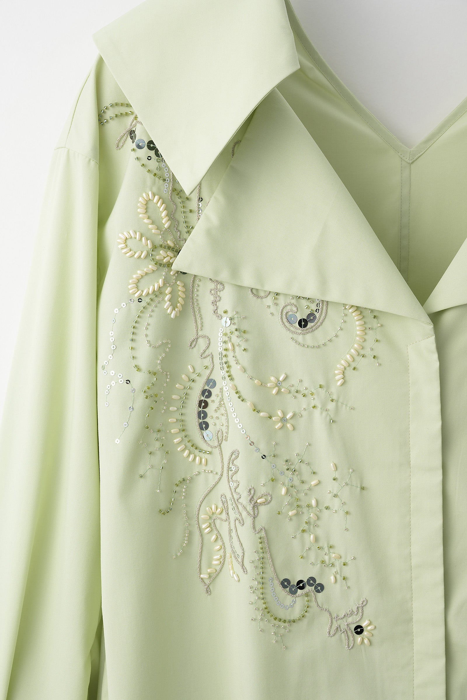 Droplet flower embroidered shirt dress (Light green)