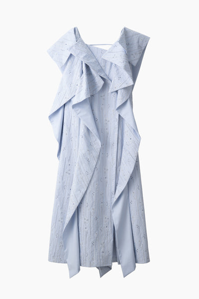Swaying stripe embroidered dress (Blue)